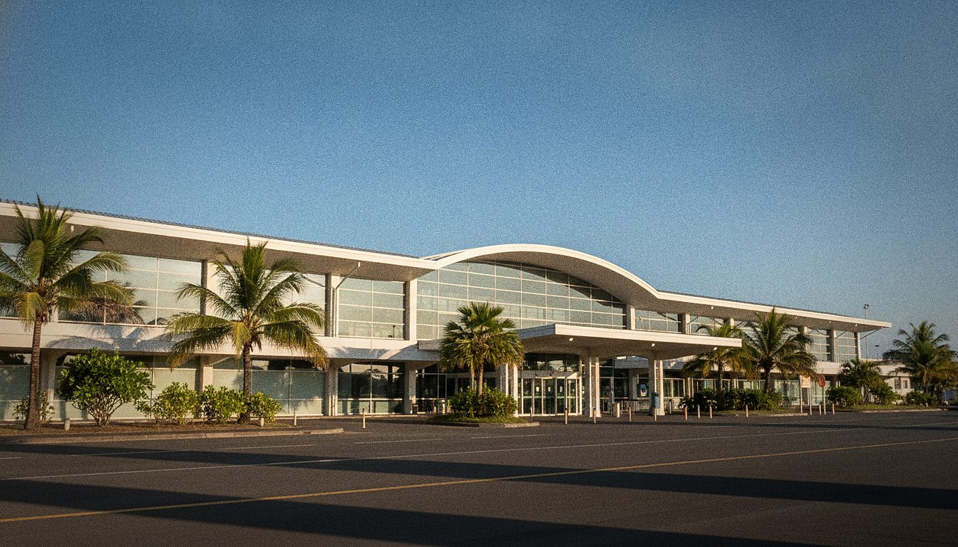 Terminal des arrivées de l'aéroport Roland Garros à Sainte-Marie, près de Saint-Denis, La Réunion
